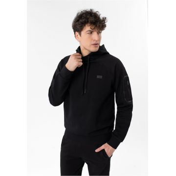 Hanorac cu gluga din bumbac - Regular Fit - uni - mansete -  B-Almi - Negru