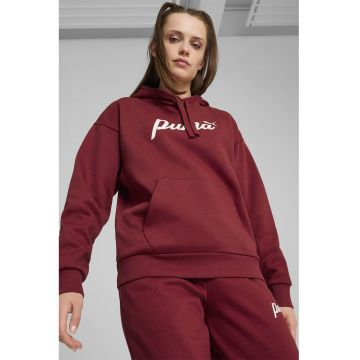 Hanorac cu imprimeu logo ESS+ Script - Alb/Rosu inchis