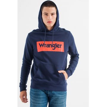 Hanorac cu imprimeu logo si buzunar kangaroo - Bleumarin