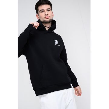 Hanorac cu imprimeu si buzunar kangaroo - Negru