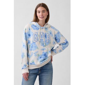 Hanorac cu logo si buzunar kangaroo - Alb/Albastru