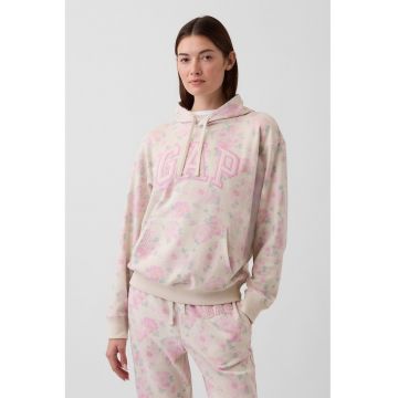 Hanorac cu logo si buzunar kangaroo - Galben pal/Roz