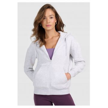 Hanorac dama -  cu fermoar si gluga - gri - bumbac