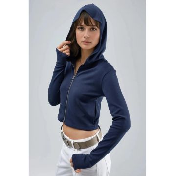 Hanorac dama  jerseu - cu fermoar - bleumarin