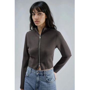Hanorac dama  jerseu - cu fermoar - maro
