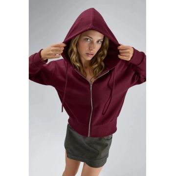 Hanorac dama  jerseu - cu fermoar - visiniu