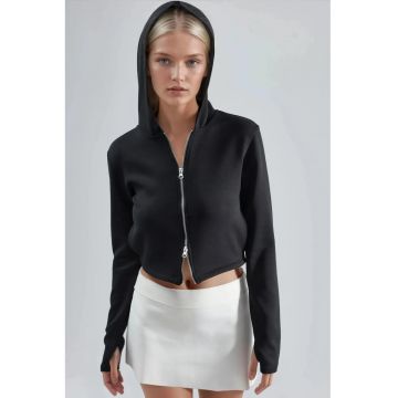Hanorac dama  jerseu - cu gluga - negru