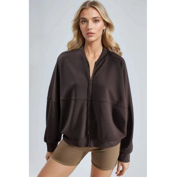 Hanorac dama  jerseu - maro cafea - cu fermoar