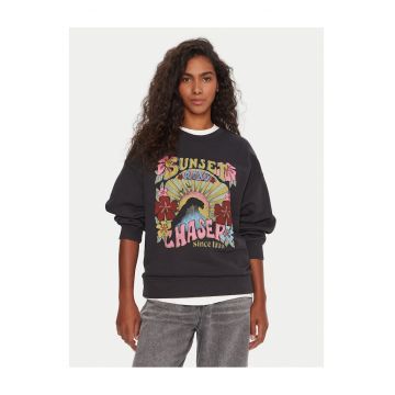 Hanorac dama  negru - cu imprimeu colorat