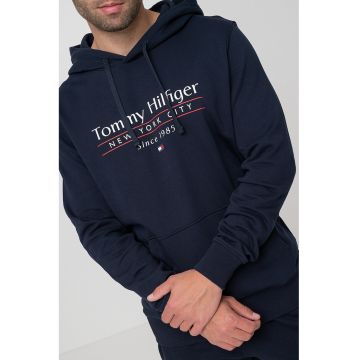 Hanorac de bumbac organic cu imprimeu logo - Albastru ultramarin