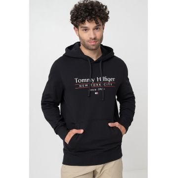 Hanorac de bumbac organic cu imprimeu logo - Rosu/Alb/Negru