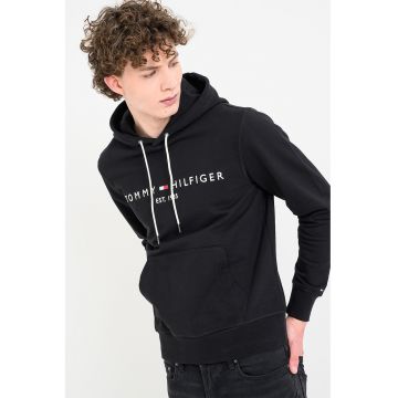 Hanorac din bumbac organic cu logo brodat - Negru