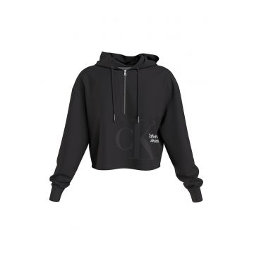 Hanorac relaxed fit cu fermoar scurt - Negru