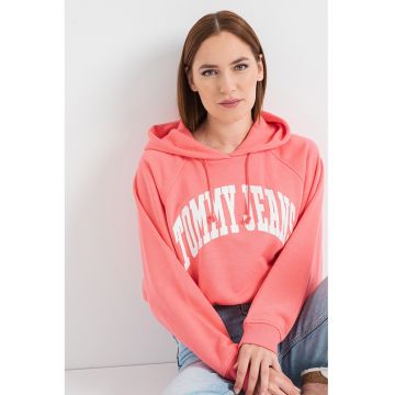 Hanorac relaxed fit cu maneci raglan si imprimeu - Alb/Fucsia