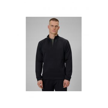 Hanorac sport barbati -  negru - uscare rapida - guler protector - buzunare cu fermoar