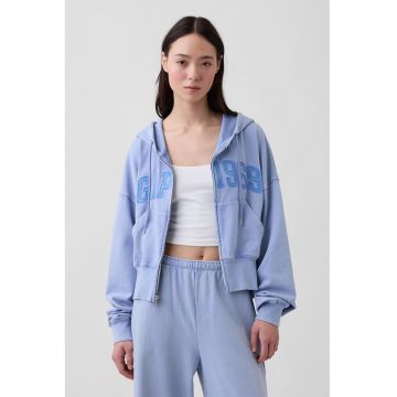 Hanorac supradimensionat cu fermoar si aplicatie logo - Albastru lavanda