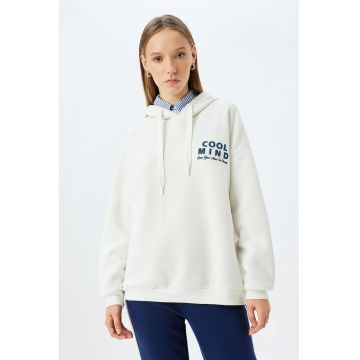 Hanorac supradimensionat cu imprimeu text - Alb murdar/Bleumarin