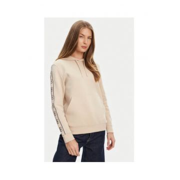 Hanorac uni din amestec de bumbac cu gluga cu snur si banda logo pe maneci