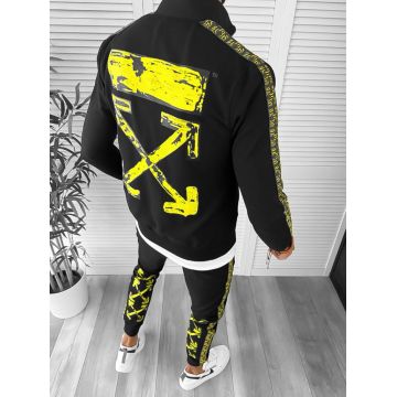 Trening barbati slim fit negru cu galben Pantaloni + Hanorac 12931 I14-4