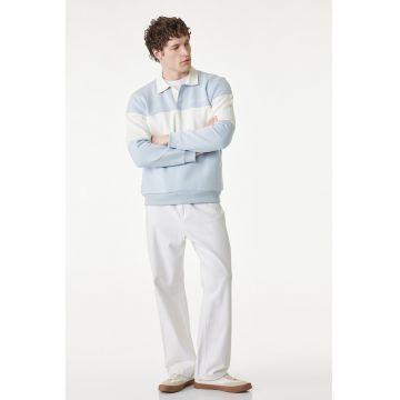 Bluza de trening polo cu dungi - Alb/Albastru pastel