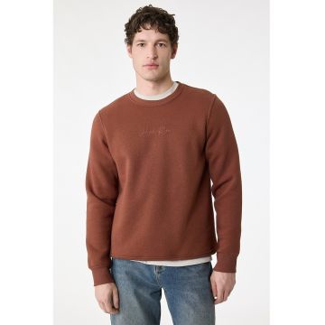 Bluza regular fit de trening cu decolteu la baza gatului - Maro scortisoara