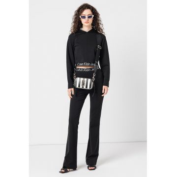 Hanorac crop cu terminatie cu logo - Negru