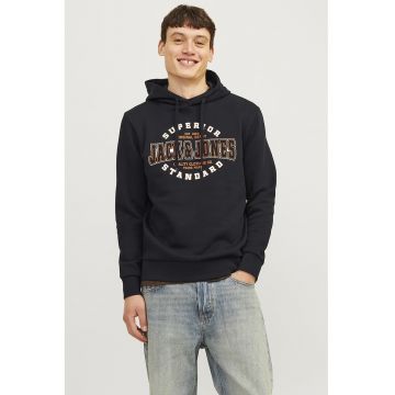 Hanorac din amestec de bumbac cu imprimeu logo - Negru