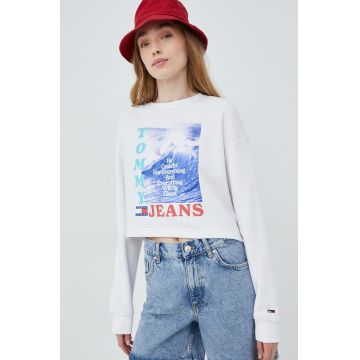 Tommy Jeans bluza femei, culoarea alb, cu imprimeu Tommy Jeans bluza femei, culoarea alb, cu imprimeu