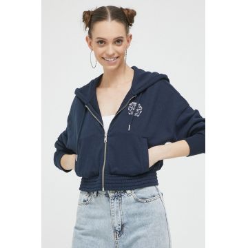 Abercrombie & Fitch bluza femei, culoarea albastru marin, cu glugă, cu imprimeu Abercrombie & Fitch bluza femei, culoarea albastru marin, cu glugă, cu imprimeu
